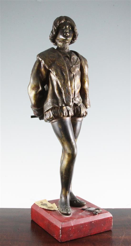 Léon Noel Delagrange (1872-1910). A patinated bronze figure of a renaissance swordsman, height 21in., replacement plinth